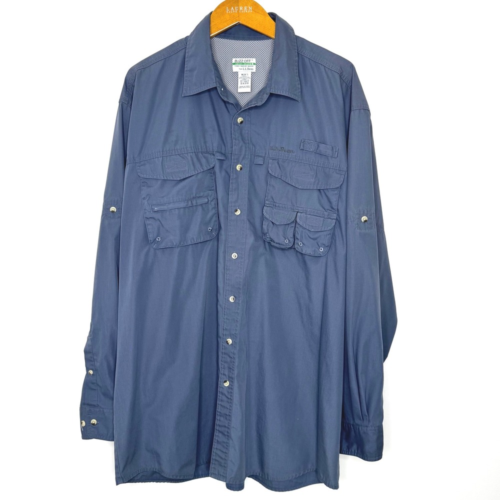 L. L. Bean Buzz Off Fishing Shirt XLT Blue/Gray